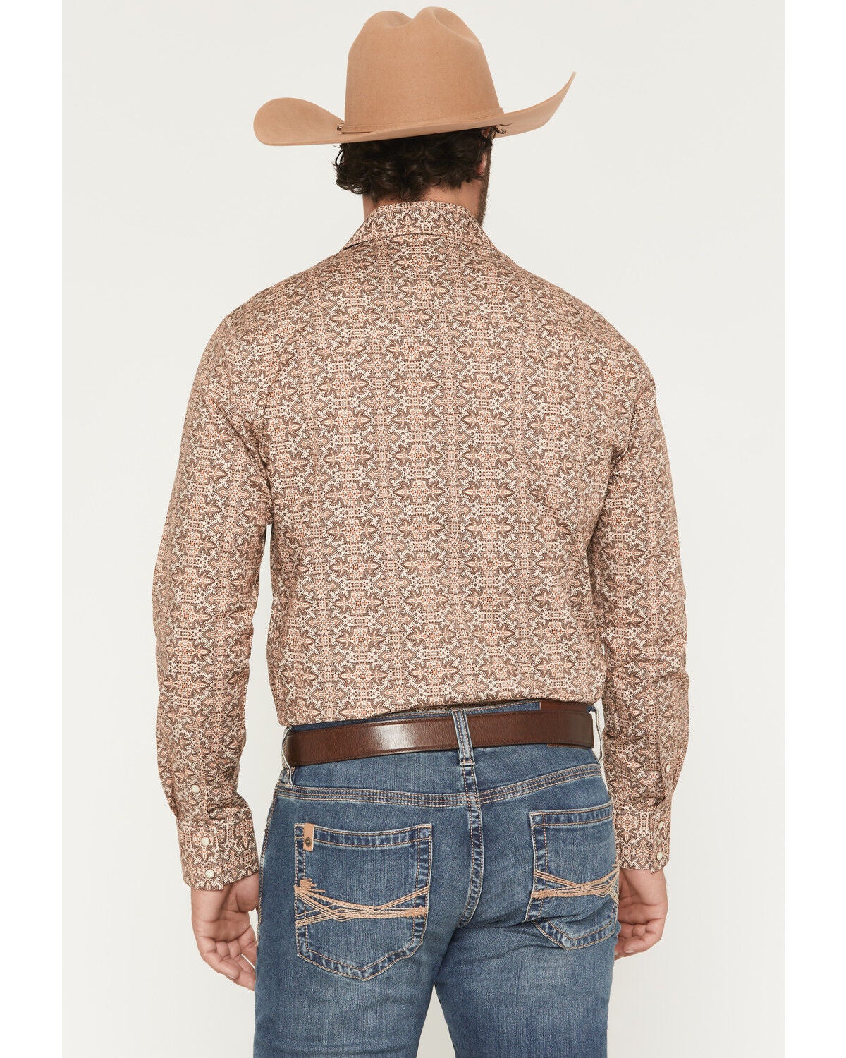 Image #4 - Rock & Roll Denim Men's Boot Stitch Print Long Sleeve Snap Western Shirt, Natural, hi-res