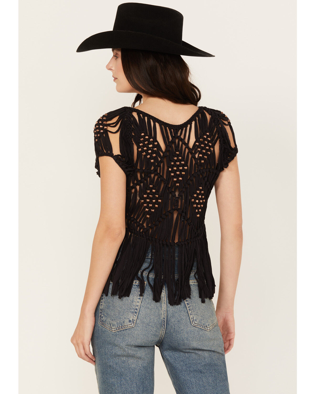 Image #4 - Shyanne Women's Hand Macrame Fringe Top, Black, hi-res