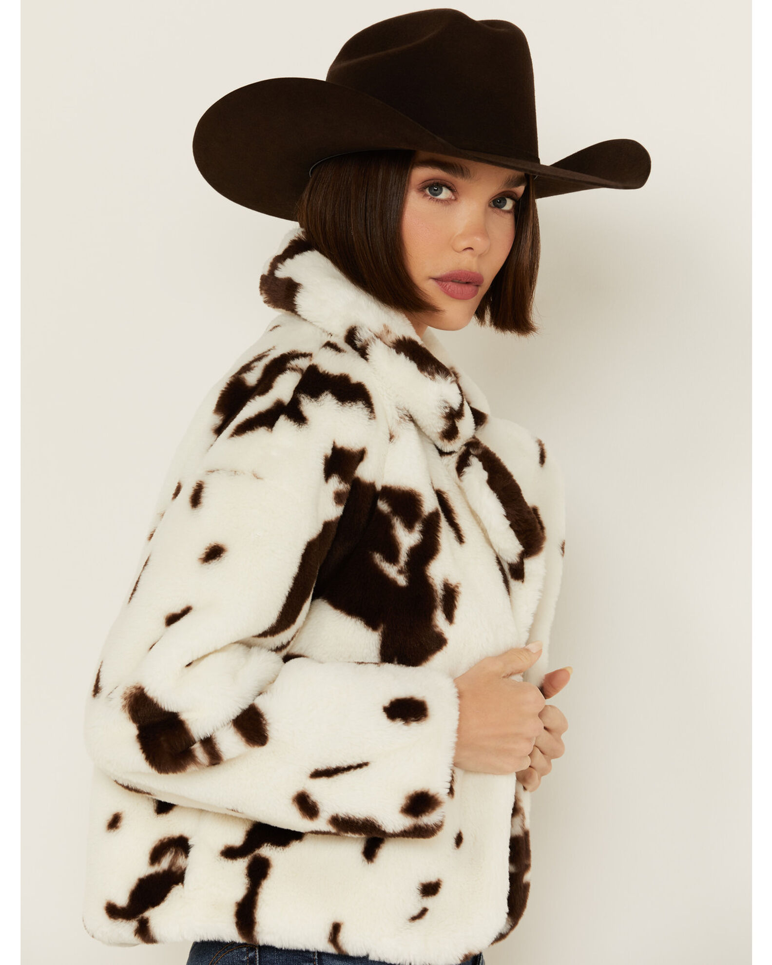 Ashley Women s Cow Print Faux Fur Jacket Country Outfitter