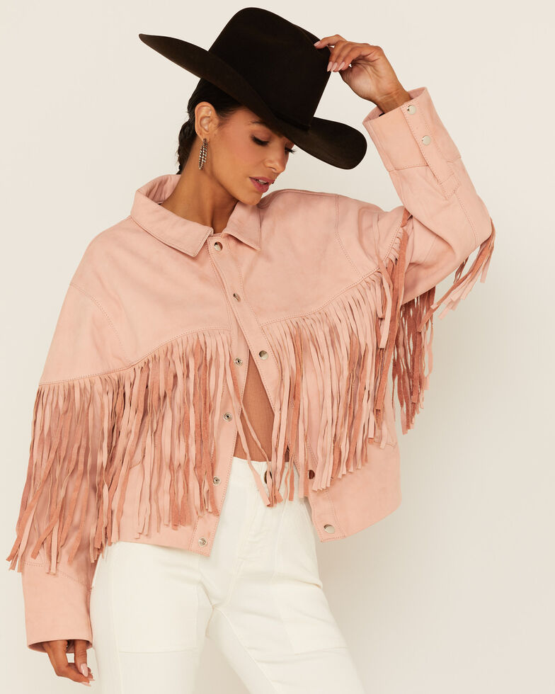 Understated Leather Women's Howling Moon Fringe Leather Jacket, Pink, hi-res