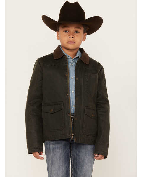 Image #1 - Cody James Boys' Rancher Faux Oil Skin Field Jacket, Olive, hi-res