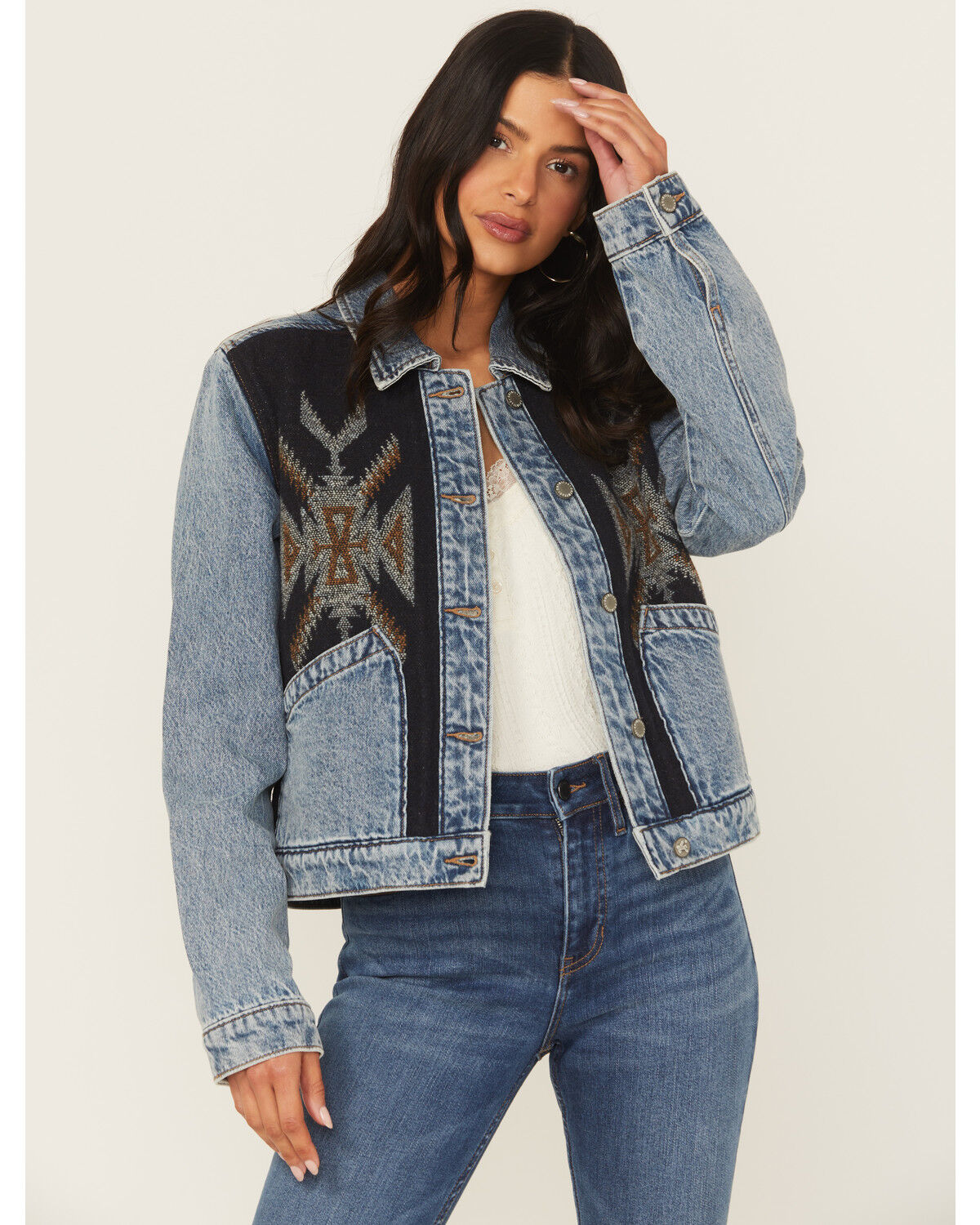 Image #1 - Idyllwind Women's Mallard Denim and Blanket Mix Jacket, Medium Wash, hi-res