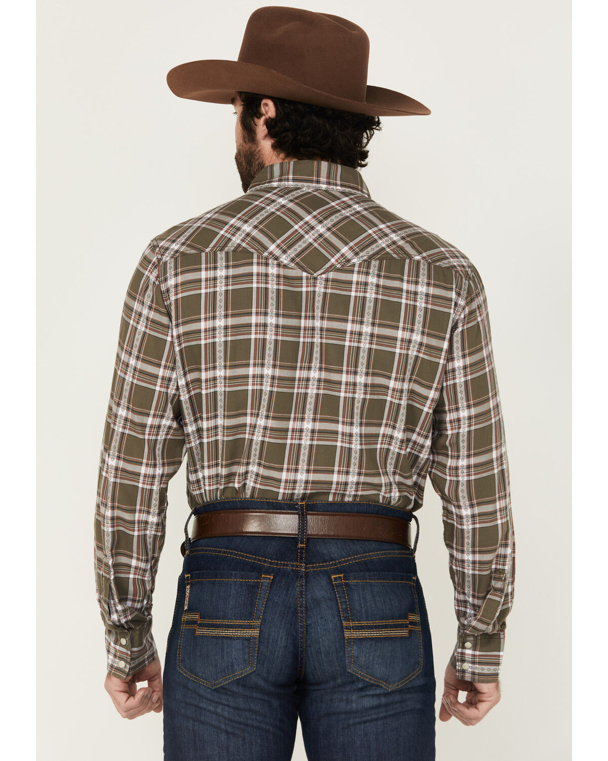 Image #4 - Wrangler Retro Men's Plaid Print Long Sleeve Snap Western Shirt, Brown, hi-res