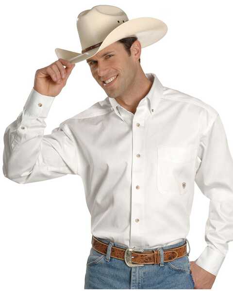 Image #1 - Ariat Men's Solid Twill Long Sleeve Western Shirt - Big & Tall, White, hi-res