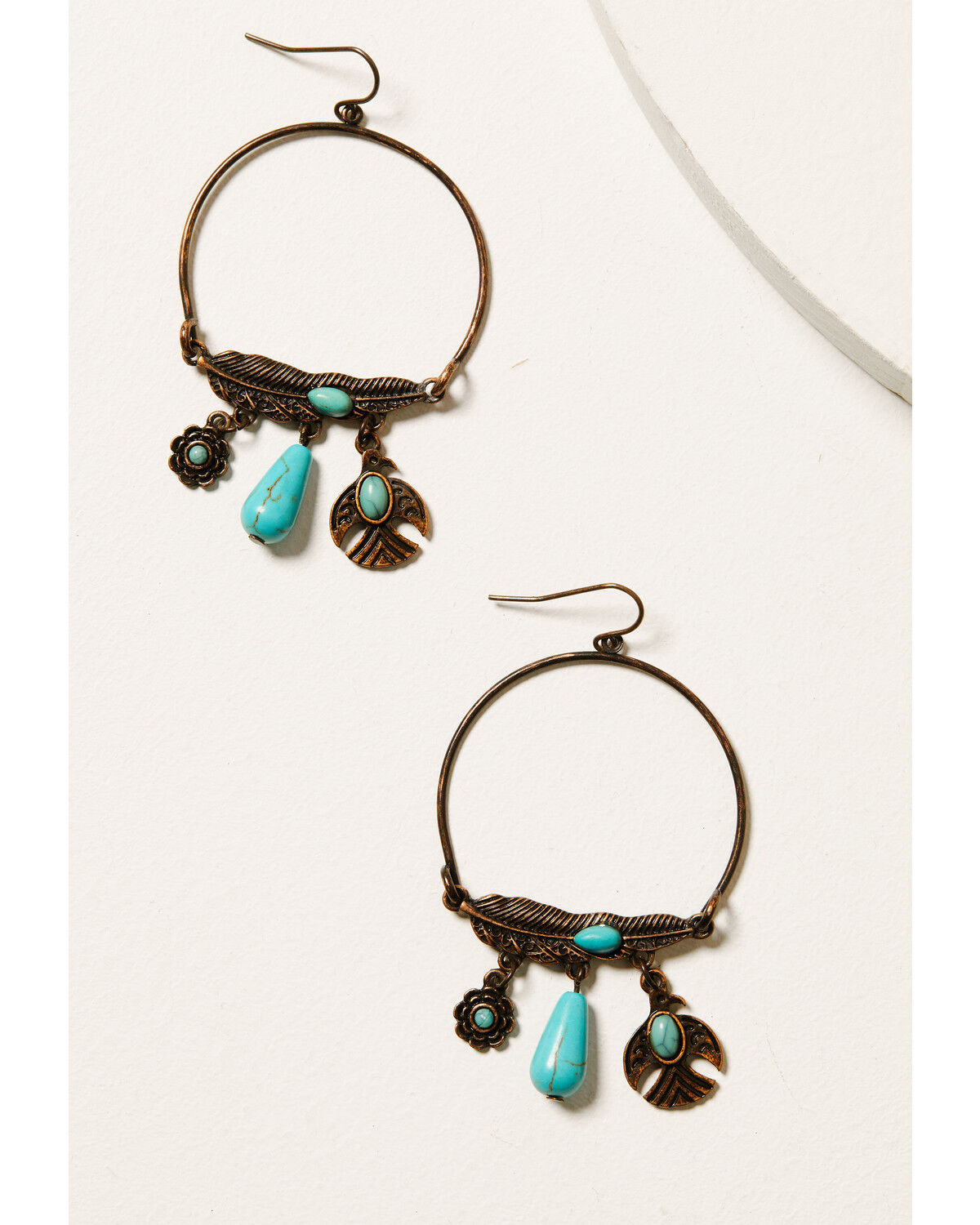 Image #2 - Shyanne Women's Mystic Skies Feather Hoop Charm Earrings, Rust Copper, hi-res
