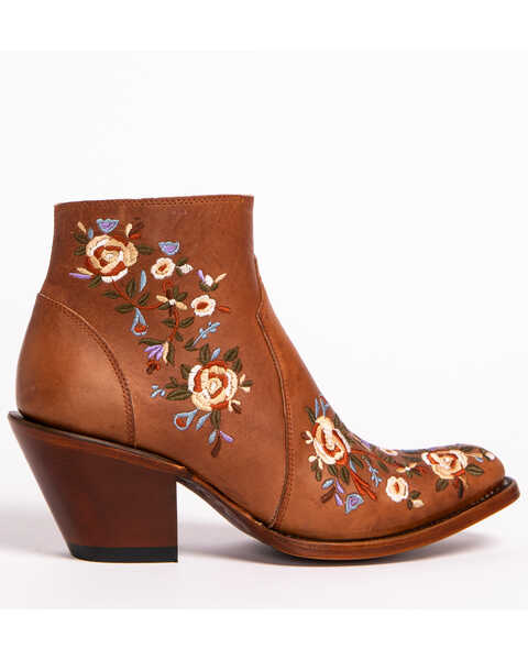 Image #3 - Shyanne Women's Millie Floral Embroidered Booties - Round Toe , Brown, hi-res