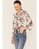 Image #1 - June & Hudson Women's Long Sleeve Satin Floral Tie Front Shirt, Cream, hi-res