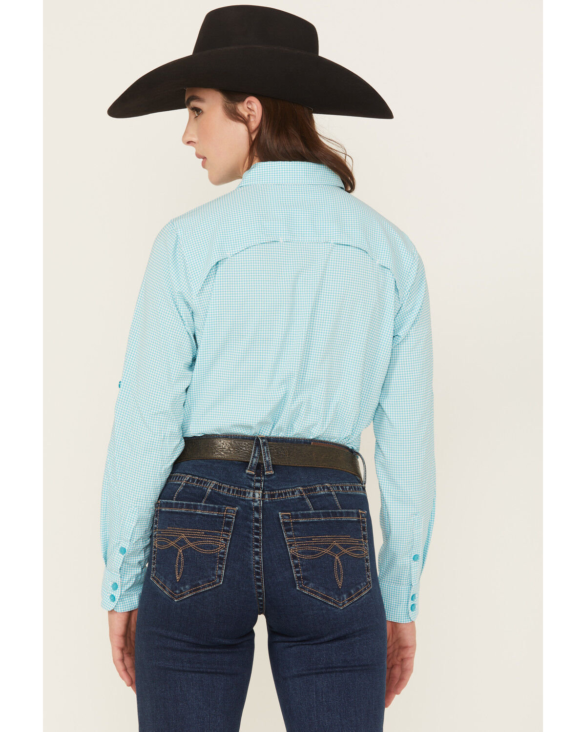 Image #4 - Ariat Women's VentTEK Plaid Print Long Sleeve Button-Down Stretch Western Shirt, Turquoise, hi-res