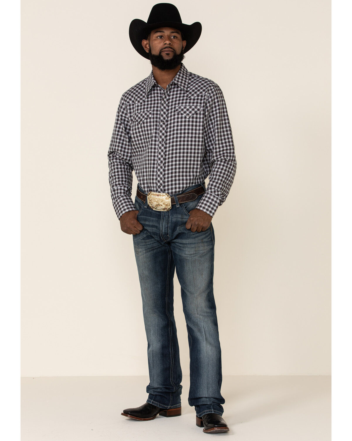 Image #2 - Stetson Men's Original Rugged Ombre Check Twill Plaid Long Sleeve Western Shirt, Burgundy, hi-res