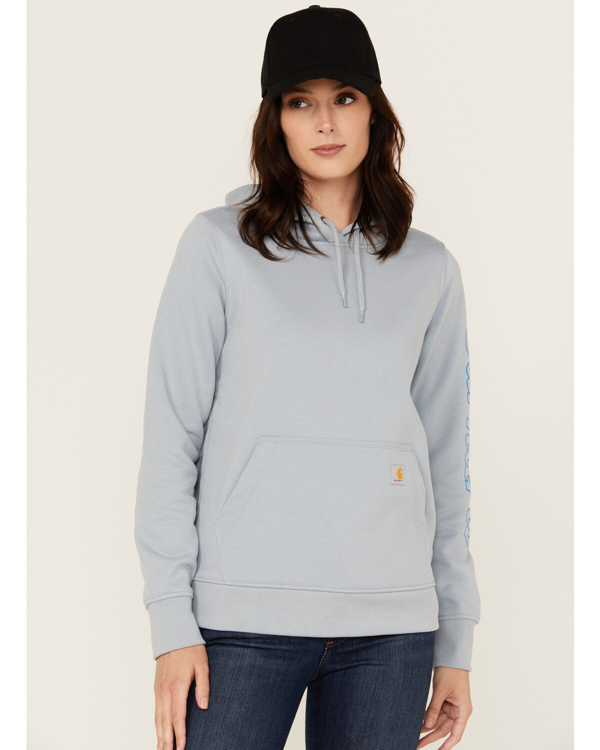 Image #1 - Carhartt Women's Rain Defender® Relaxed Fit Midweight Hooded Sweatshirt, Light Blue, hi-res