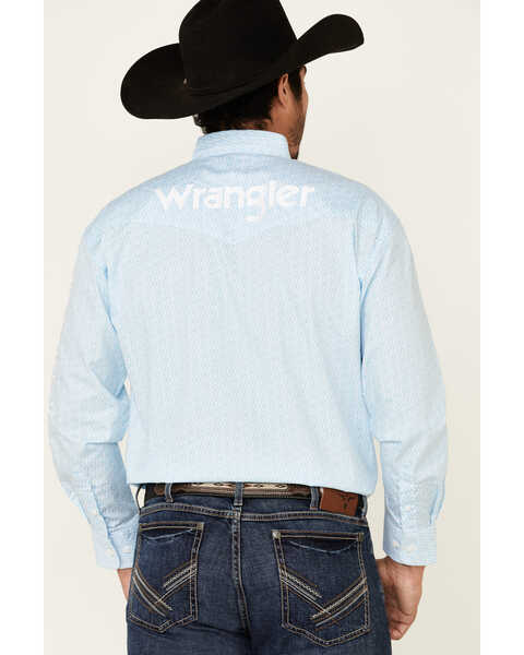 Image #4 - Wrangler Men's Geo Print Logo Long Sleeve Western Shirt , Blue, hi-res