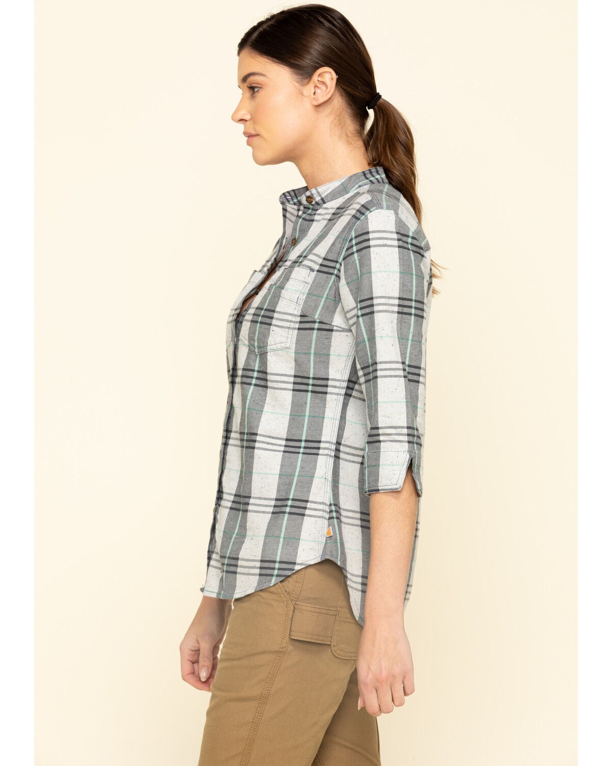 Image #3 - Carhartt Women's Twilight Relaxed 3/4 Sleeve Plaid Shirt, , hi-res