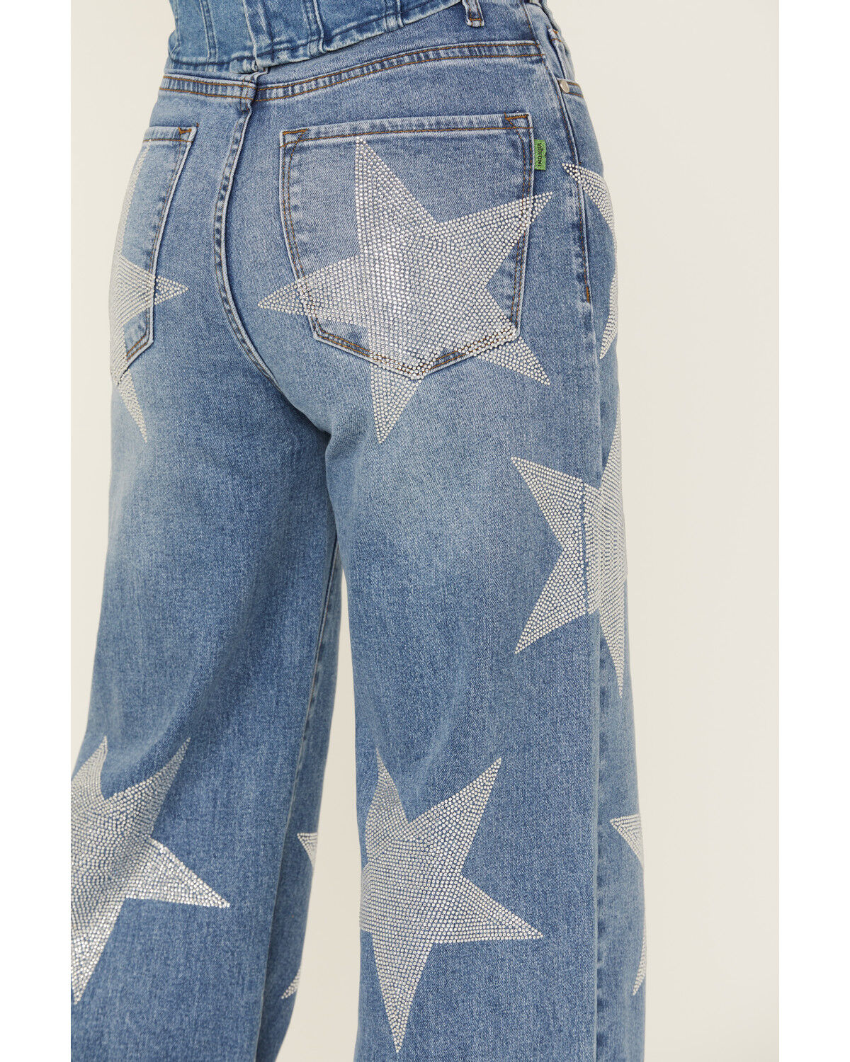 Image #3 - Vibrant Denim Women's Rhinestone Star High Rise Medium Wash Stretch Wide Leg Jeans, , hi-res