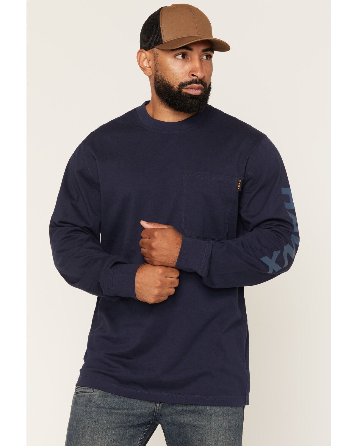 Hawx Men's Logo Graphic Long Sleeve Work T-Shirt, Navy, hi-res