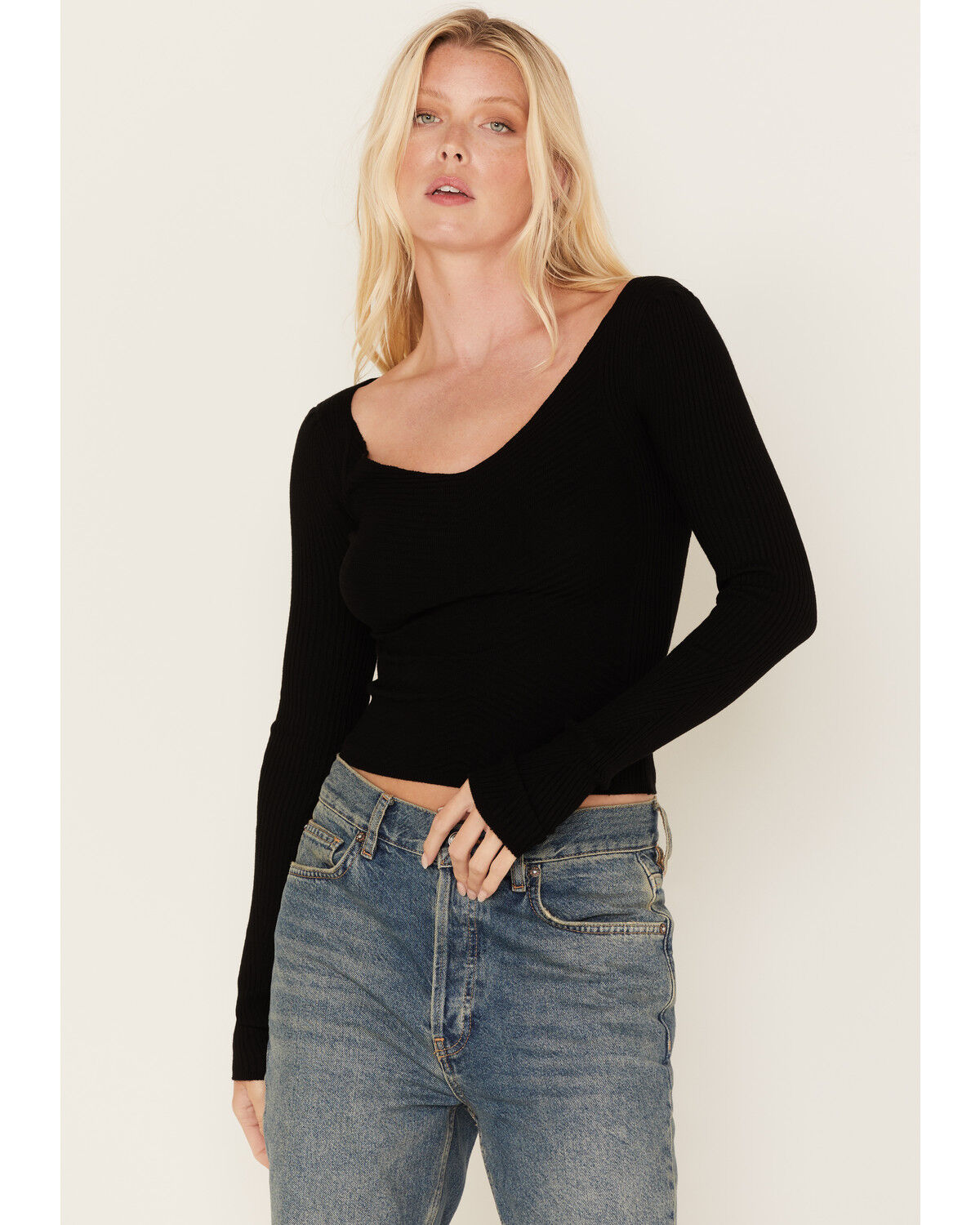 Image #1 - Shyanne Women's Ribbed Sweater Top, Black, hi-res