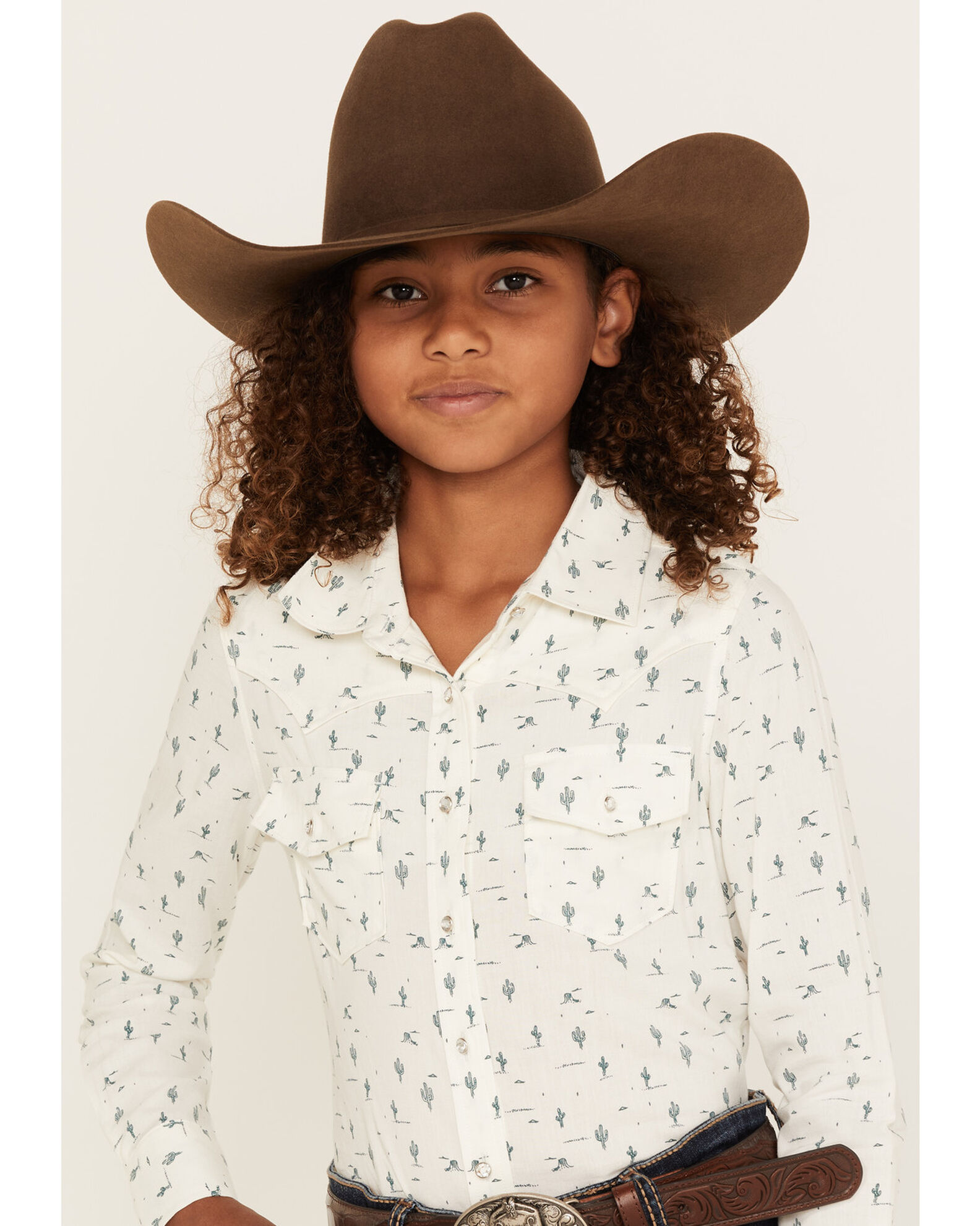 Shyanne Girls Cactus Print Long Sleeve Western Button Down Shirt