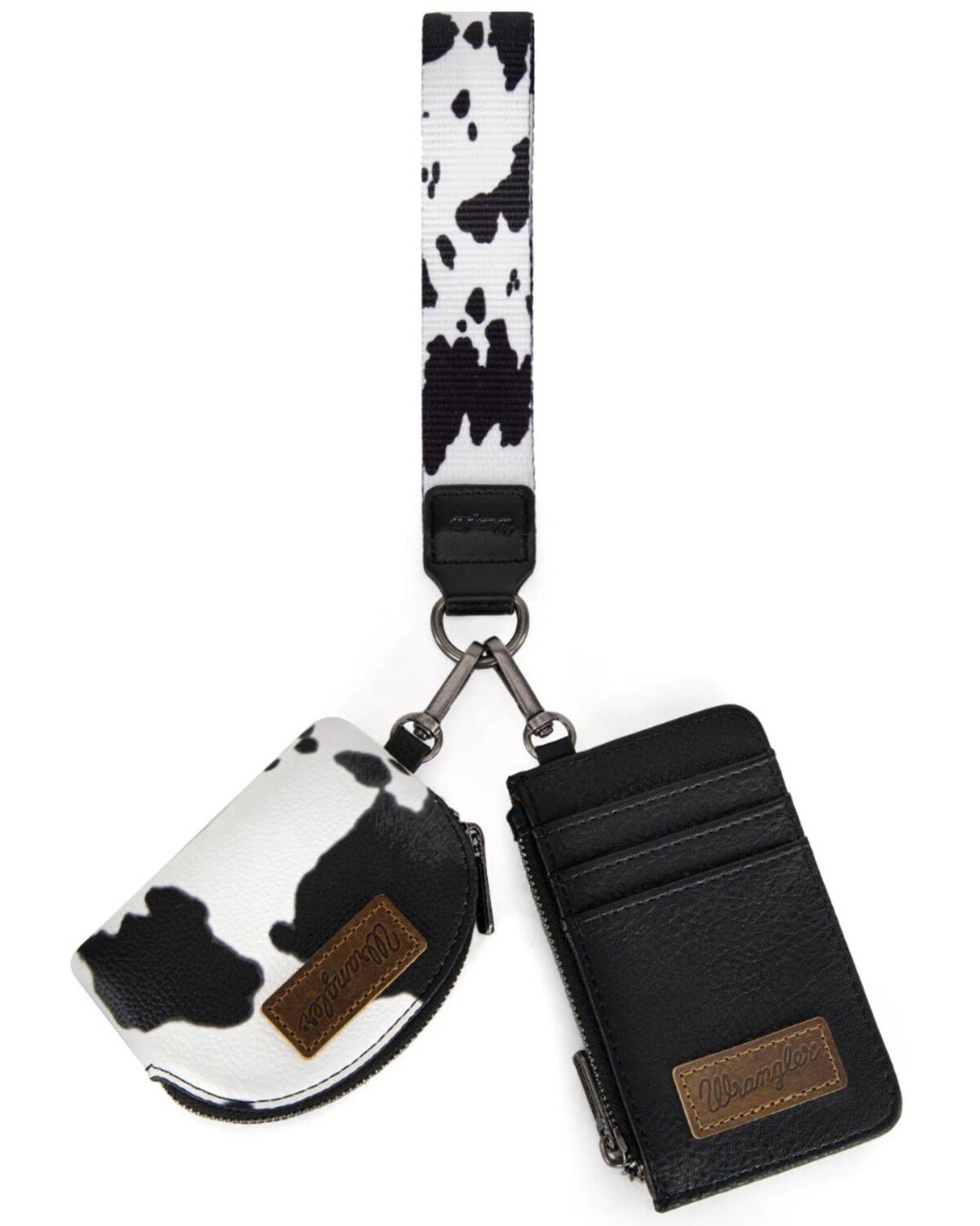 Wrangler Women's Cow Print Dual Pouch Wristlet, Black, hi-res