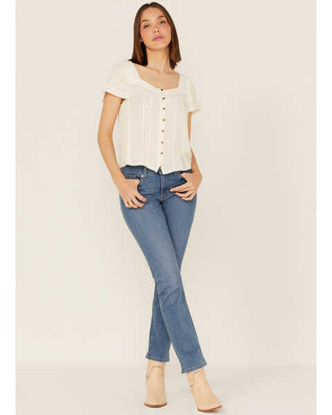 Image #3 - Jolt Women's Lace Trim Button-Down Shirt, Ivory, hi-res