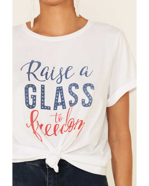 Cut & Paste Women's Raise A Glass To Freedom Graphic Short Sleeve Tee , Ivory, hi-res