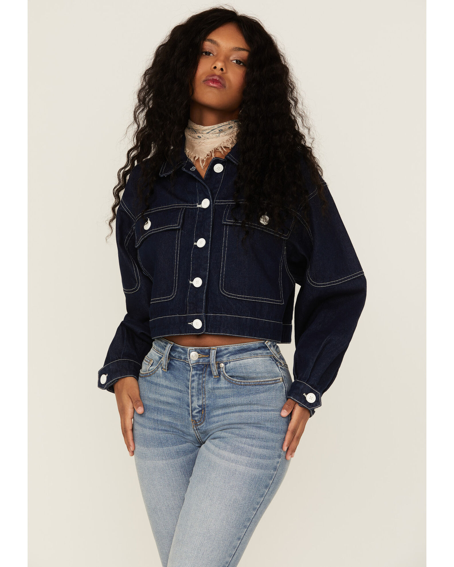 Oversized dark wash denim jacket top
