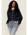 Image #1 - Unpublished Denim Women's Dark Wash Oversized Cropped Button Down Jacket, Blue, hi-res