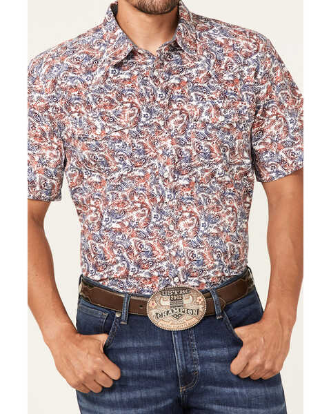 Image #3 - Cody James Men's Ecstatic Paisley Print Short Sleeve Snap Western Shirt , Red/white/blue, hi-res