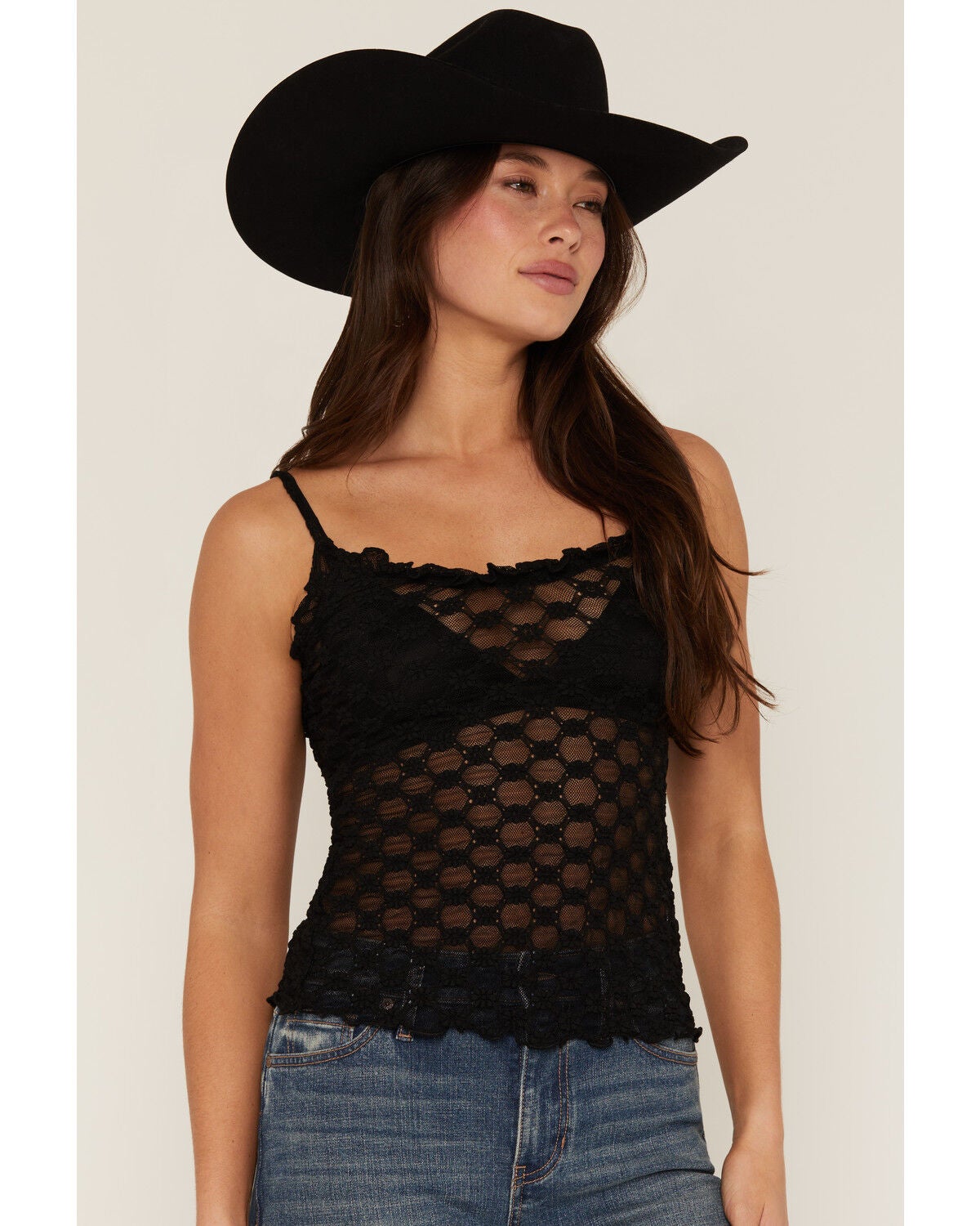 Image #2 - Miss Me Women's Solid Lace Sleeveless Tank Top, Black, hi-res