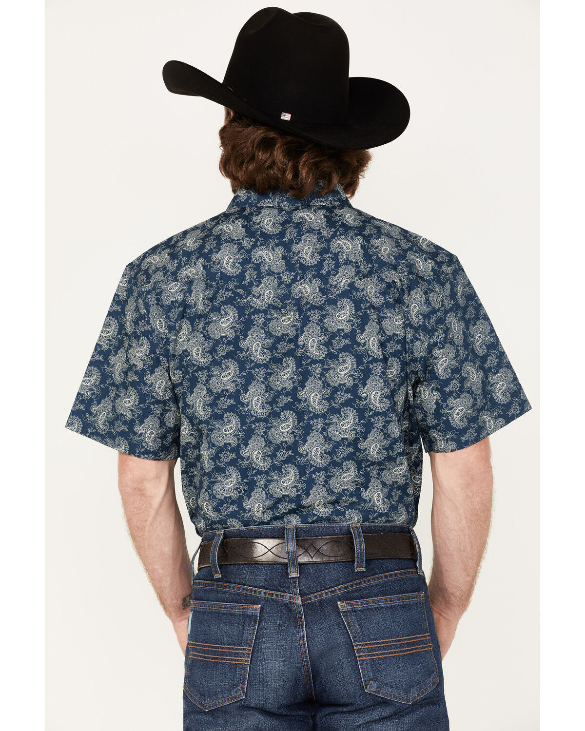 Image #4 - Cody James Men's Showcase Paisley Print Pearl Snap Western Shirt, Navy, hi-res