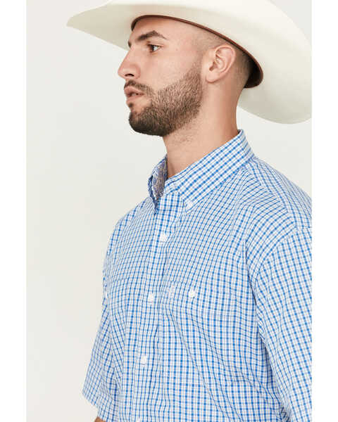 Image #2 - George Strait by Wrangler Men's Plaid Print Short Sleeve Button-Down Stretch Western Shirt , Blue, hi-res
