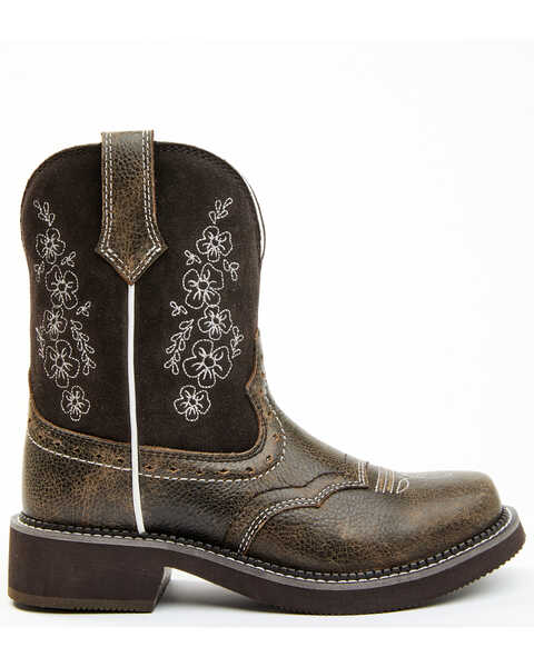 Image #2 - Shyanne Women's Adalia Floral Stitched Shaft Leather Western Boots - Wide Round Toe , Brown, hi-res