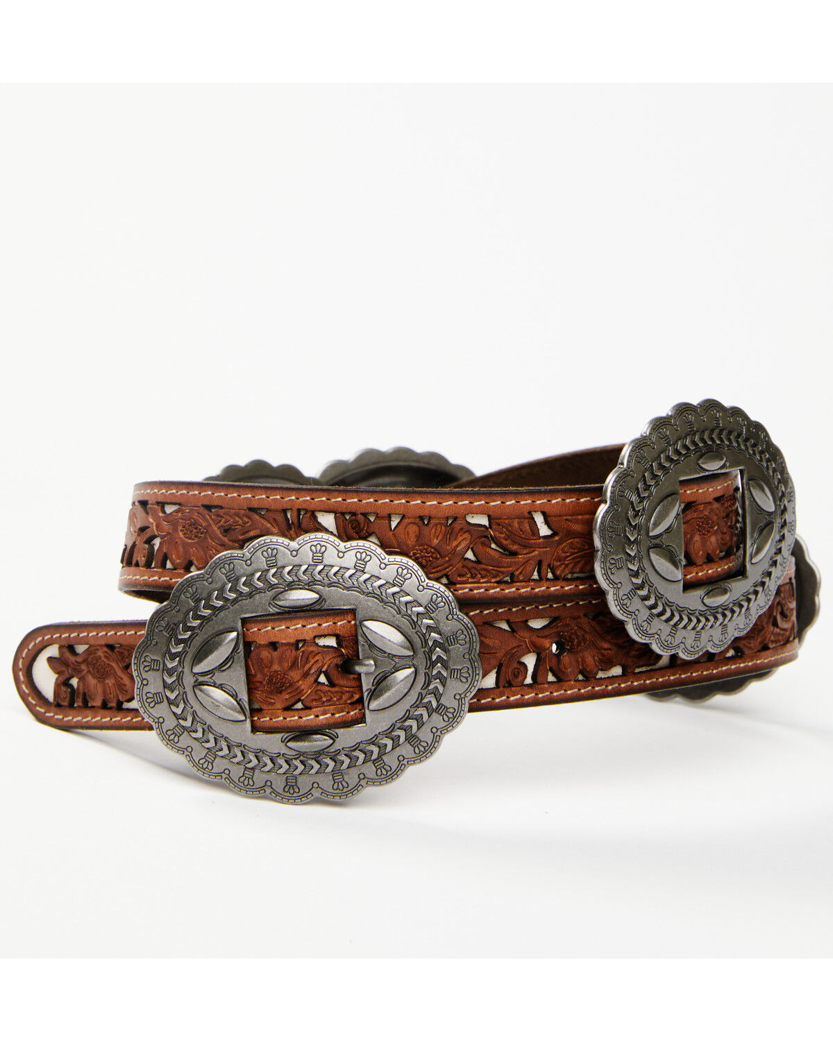 Image #2 - Shyanne Women's Concho Cutout Underlay Belt, Brown, hi-res