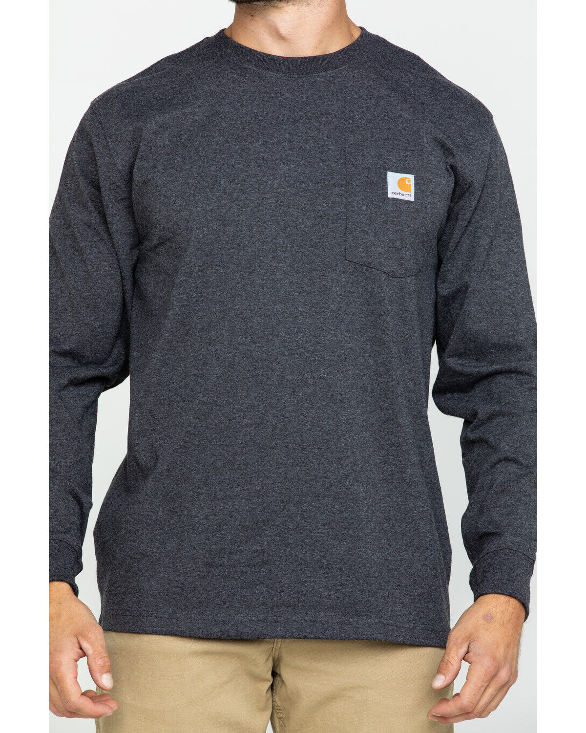 Image #5 - Carhartt Men's Loose Fit Heavyweight Long Sleeve Logo Pocket Work T-Shirt - Big & Tall, Medium Grey, hi-res