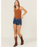 Image #1 - Wrangler Women's California Daisy Floral Print Medium Wash Mid Rise Denim Shorts, Medium Wash, hi-res