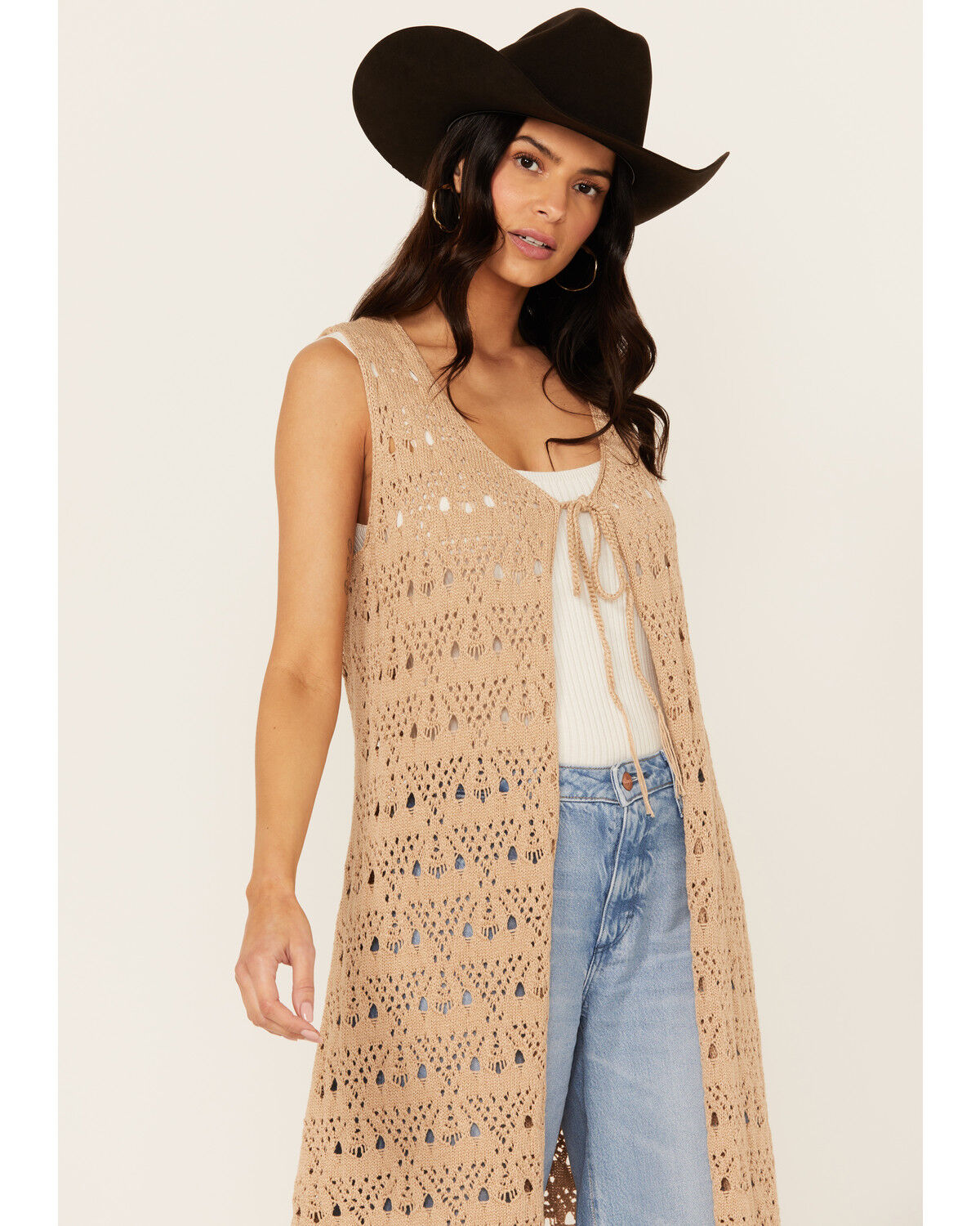 Image #2 - Shyanne Women's Long Fringe Sweater Vest, Taupe, hi-res