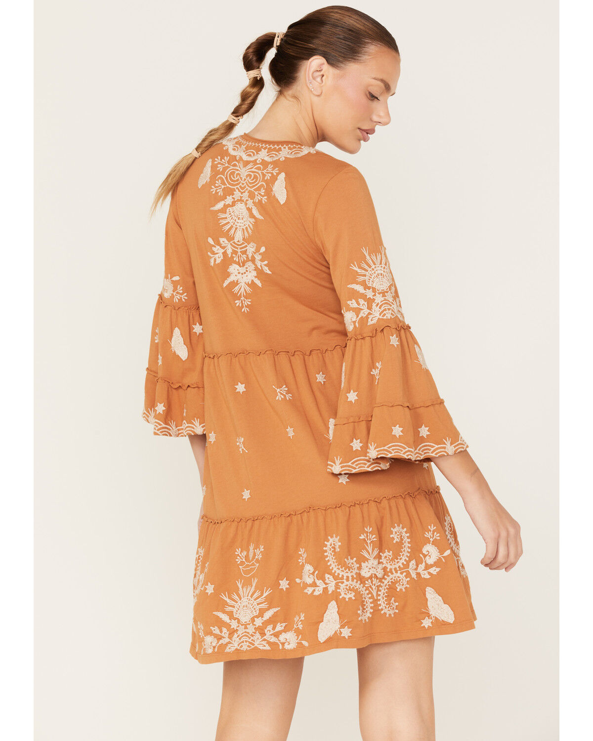 Image #4 - Johnny Was Women's Arzella Floral Embroidered Knit Easy Tiered Mini Dress, Rust Copper, hi-res