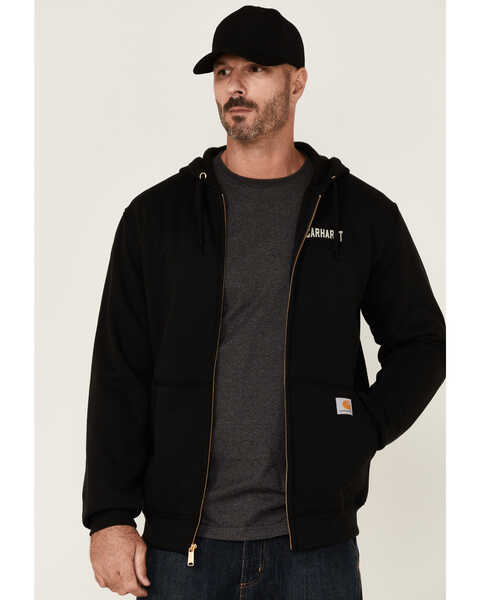 Carhartt Men's Black Authentic Gear Graphic Midweight Zip-Front Hooded Sweatshirt , Black, hi-res