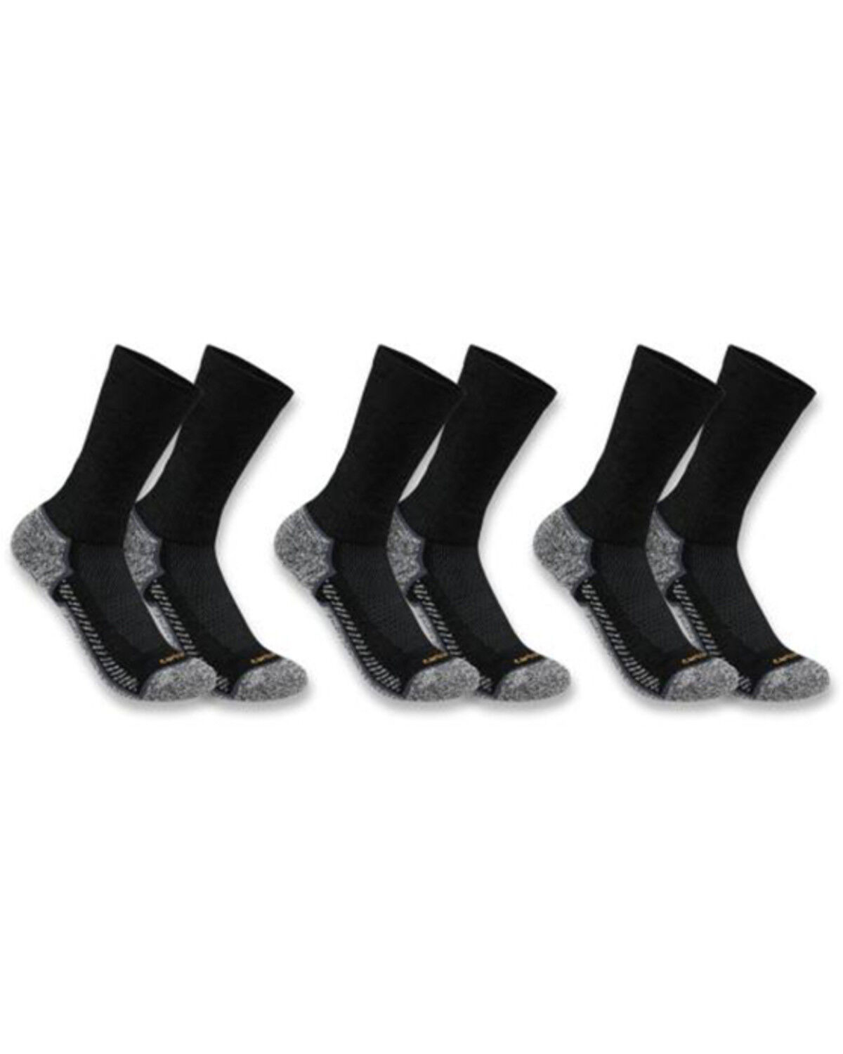 Carhartt Men's Force Midweight Crew Socks - 3-Pack, Black, hi-res