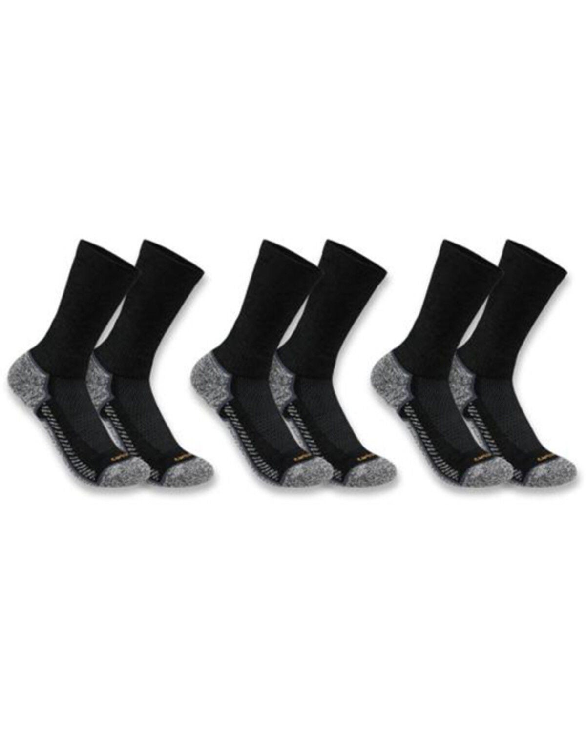 Image #1 - Carhartt Men's Force Midweight Crew Socks - 3-Pack, Black, hi-res