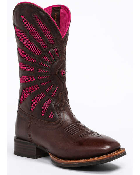 Image #1 - Shyanne Women's Xero Gravity Mesh Panel Western Boots - Square Toe, Brown/pink, hi-res