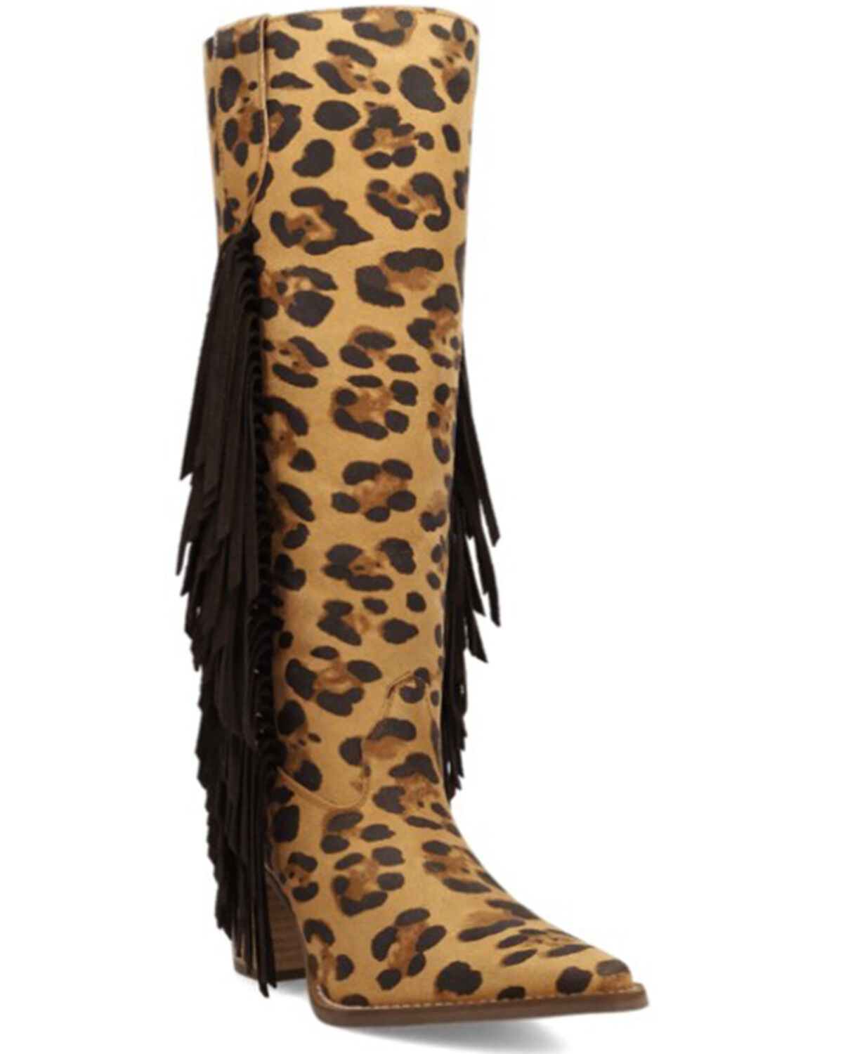 Image #1 - Dingo Women's Twister Suede Fringe Tall Western Boots - Snip Toe, Leopard, hi-res