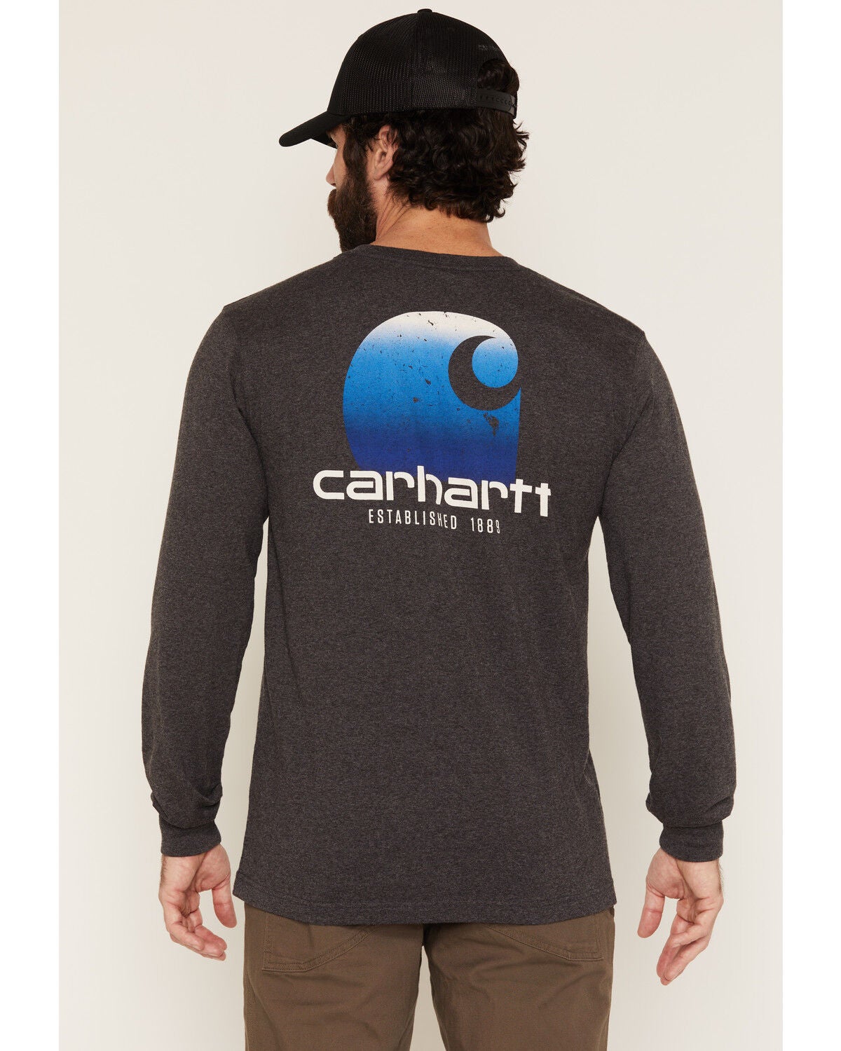 Carhartt Men's Relaxed Fit Heavyweight Long Sleeve Pocket C Graphic T-Shirt, Heather Grey, hi-res
