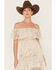 Shyanne Women's Off-Shoulder Tiered Lace Dress, Sand, hi-res