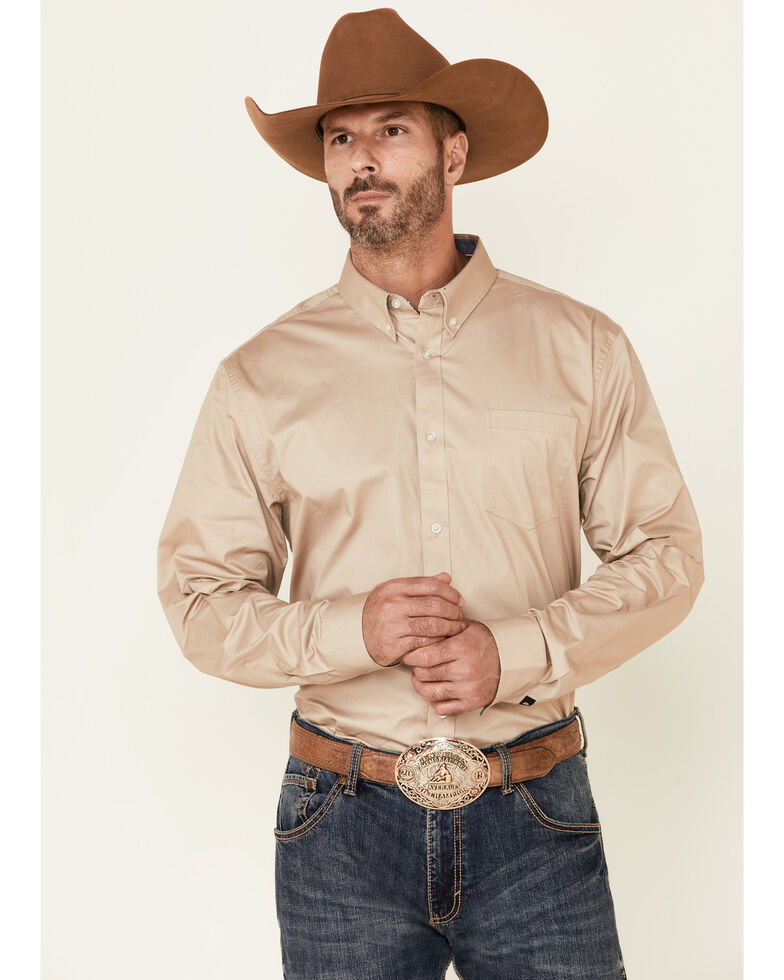 Cody James Core Men's Solid Tan Twill Long Sleeve Western Shirt , Tan, hi-res
