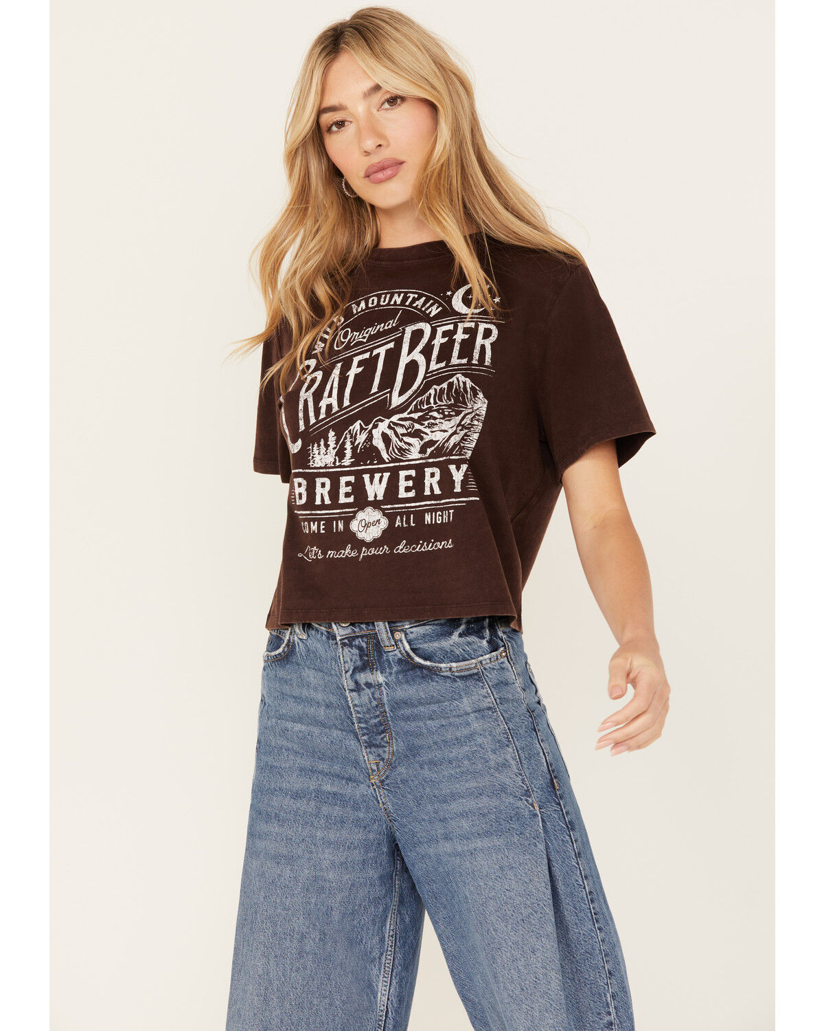 Image #1 - Cleo + Wolf Women's Craft Beer Boxy Graphic Tee, Chocolate, hi-res