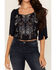 Image #3 - Shyanne Women's Embroidered Short Sleeve Cropped Blouse, Indigo, hi-res