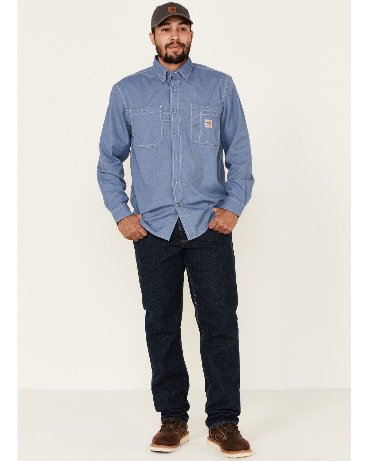 Carhartt Men's FR Force Lightweight Performance Woven Long Sleeve Work Shirt, Steel Blue, hi-res