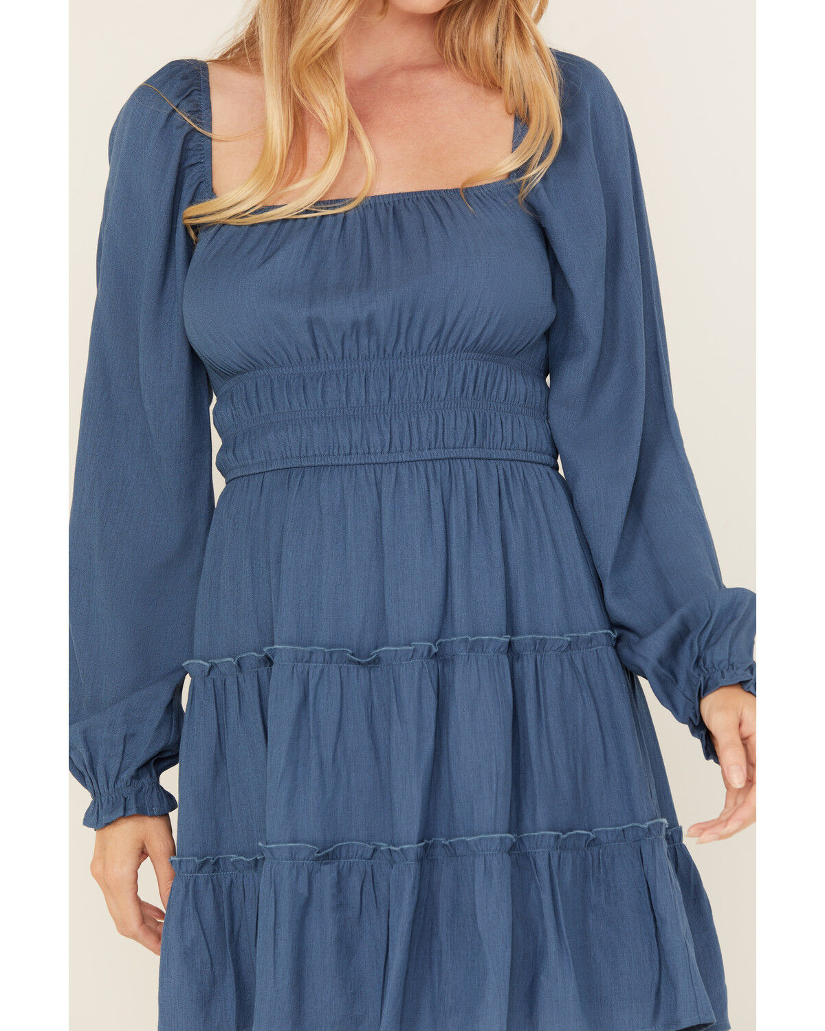 Image #3 - Ash & Violet Women's Long Sleeve Tiered Mini Dress, Teal, hi-res