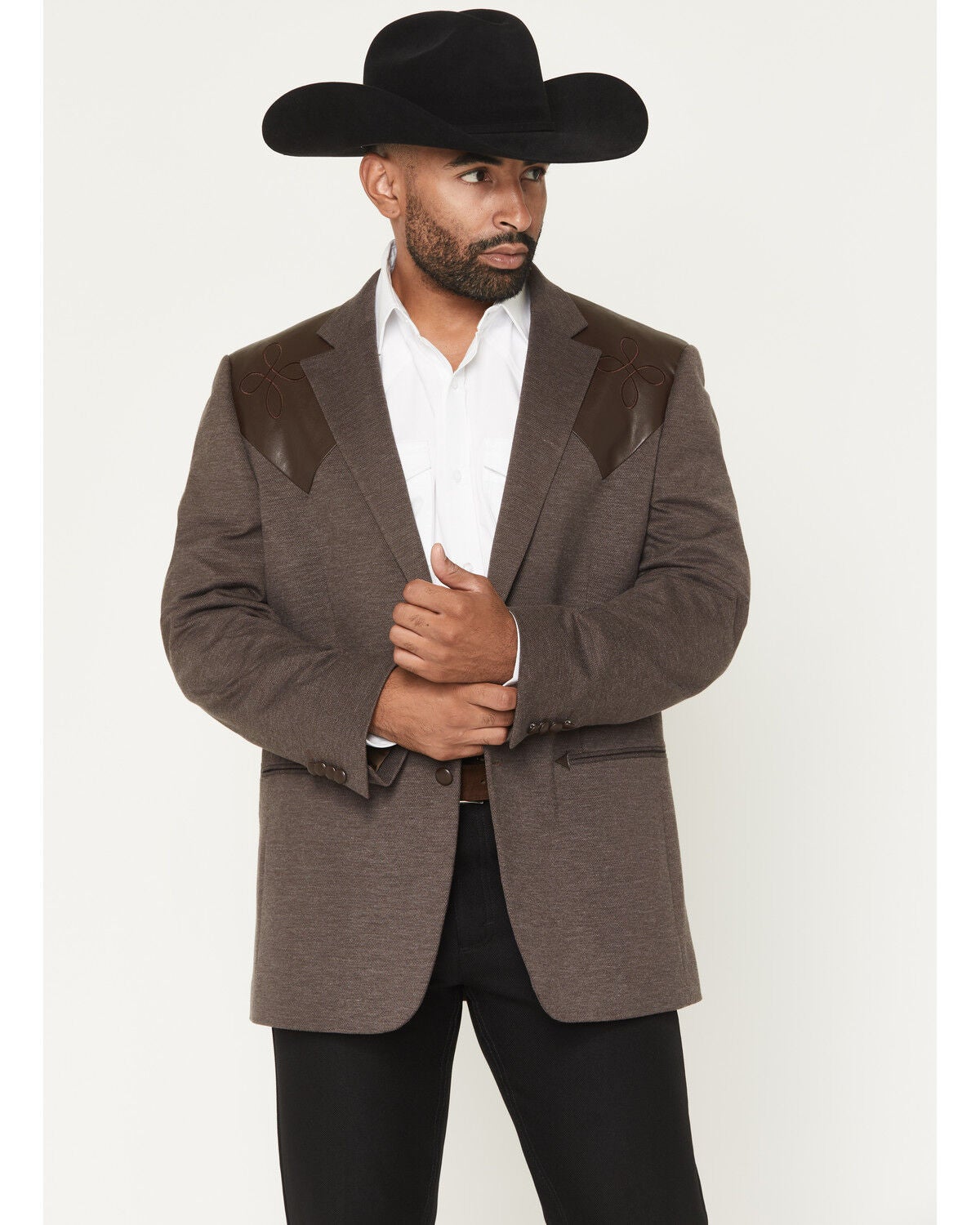 Image #1 - Cody James Men's Knoxville Faux Leather Western Yoke Sportcoat, Brown, hi-res