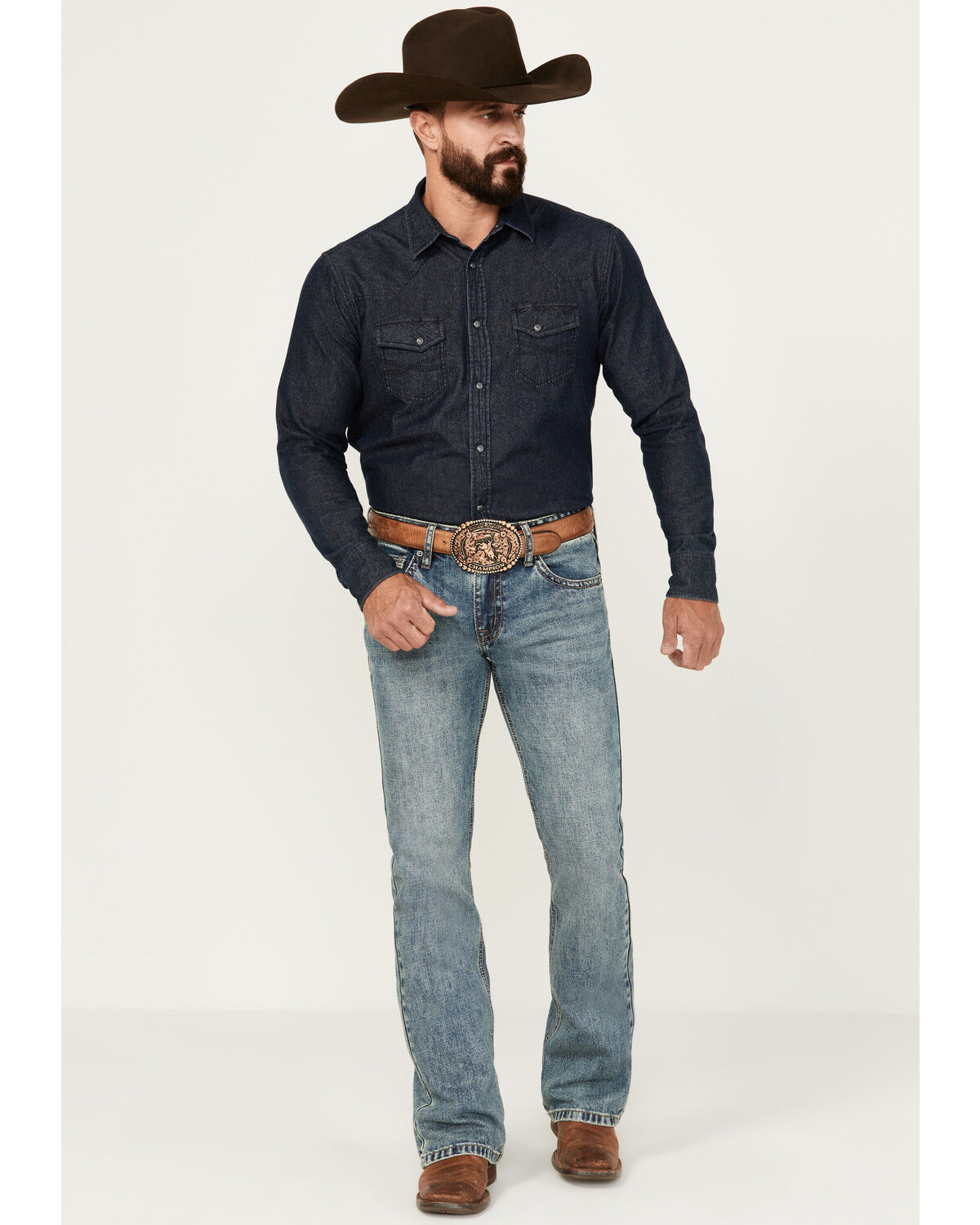 Image #1 - Rock & Roll Denim Men's Pistol Medium Vintage Wash Bootcut Rigid Denim Jeans, Medium Wash, hi-res