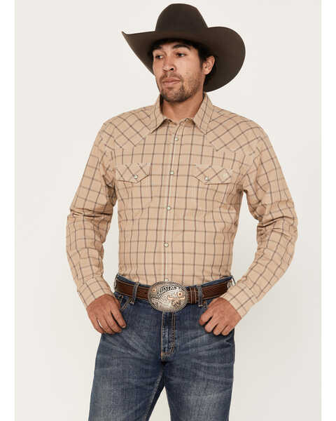 Blue Ranchwear Men's Twill Plaid Print Long Sleeve Western Snap Shirt, Medium Yellow, hi-res